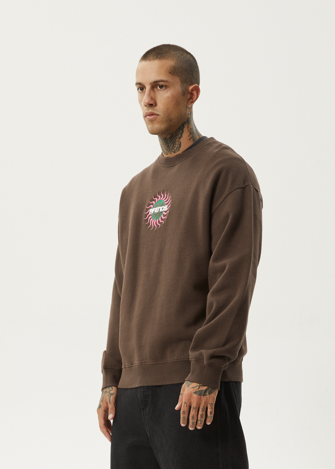 AFENDS Mens Solar Flare - Crew Neck - Coffee 