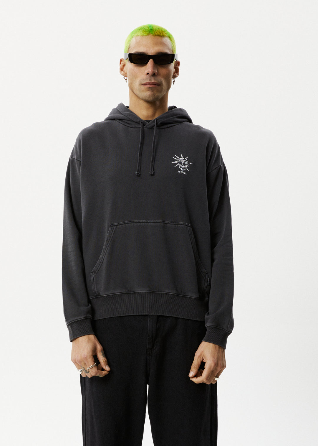 AFENDS Mens Graveyard - Pull On Hood - Charcoal 