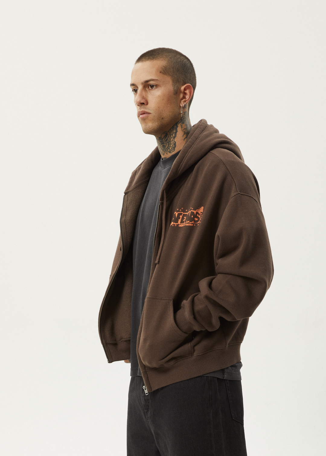 AFENDS Mens Cosmic Life - Zip Hood - Coffee 