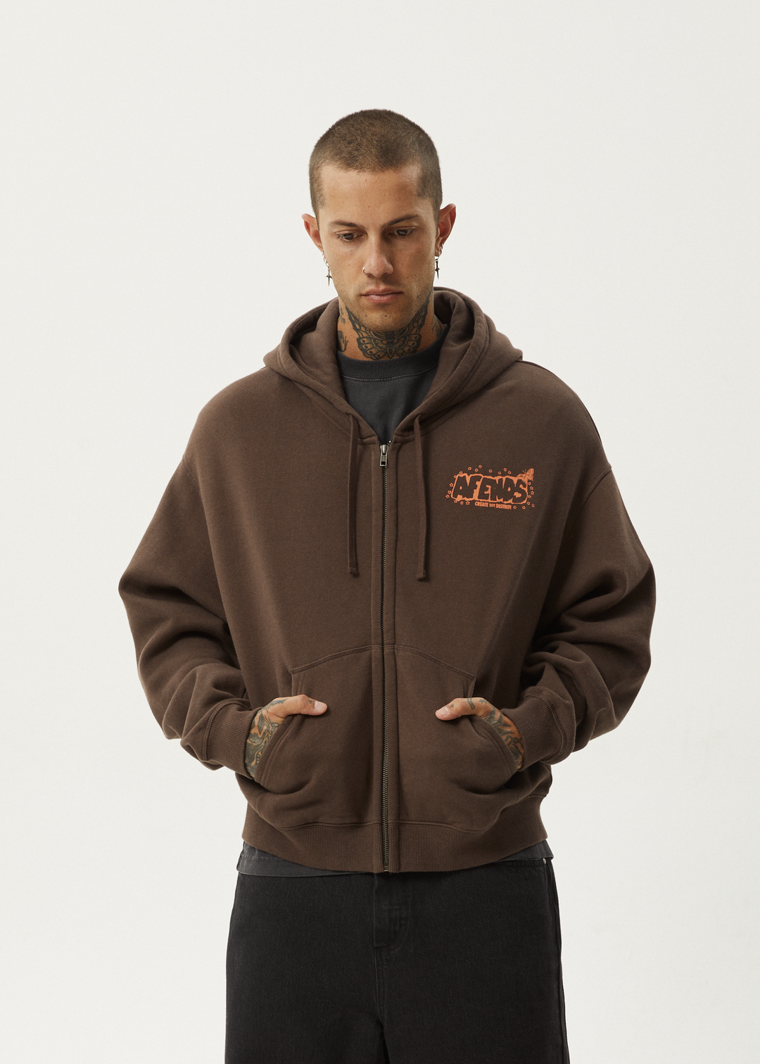 AFENDS Mens Cosmic Life - Zip Hood - Coffee 