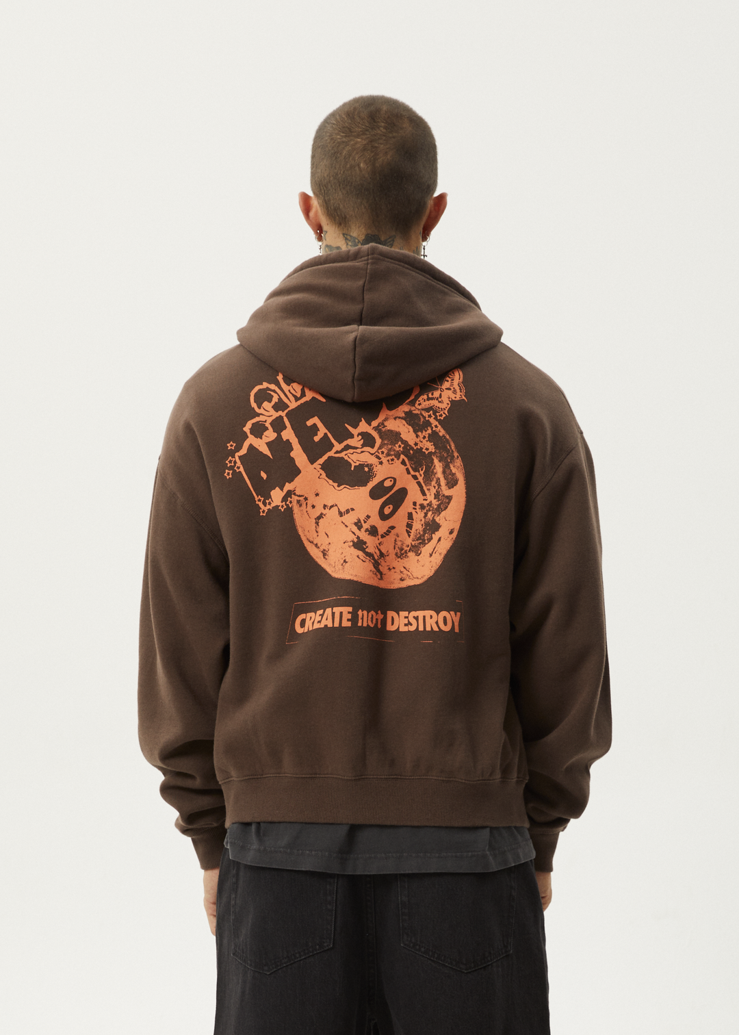 AFENDS Mens Cosmic Life - Zip Hood - Coffee 