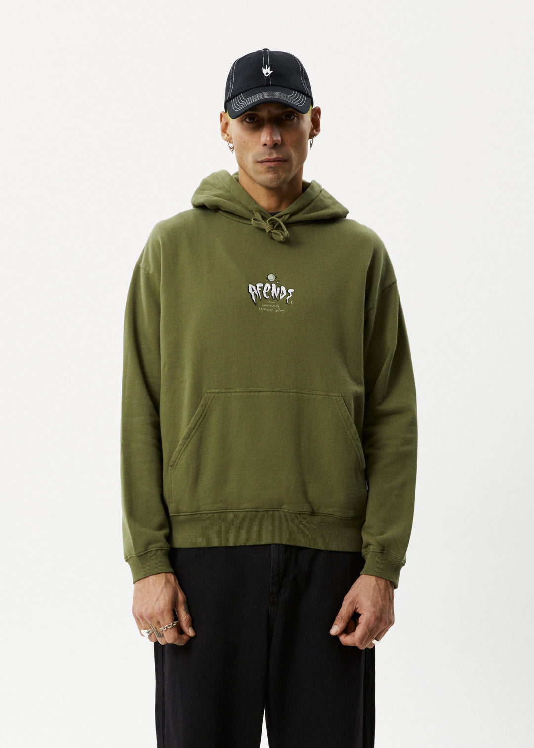 AFENDS Mens Enjoyment - Pull On Hood - Military 