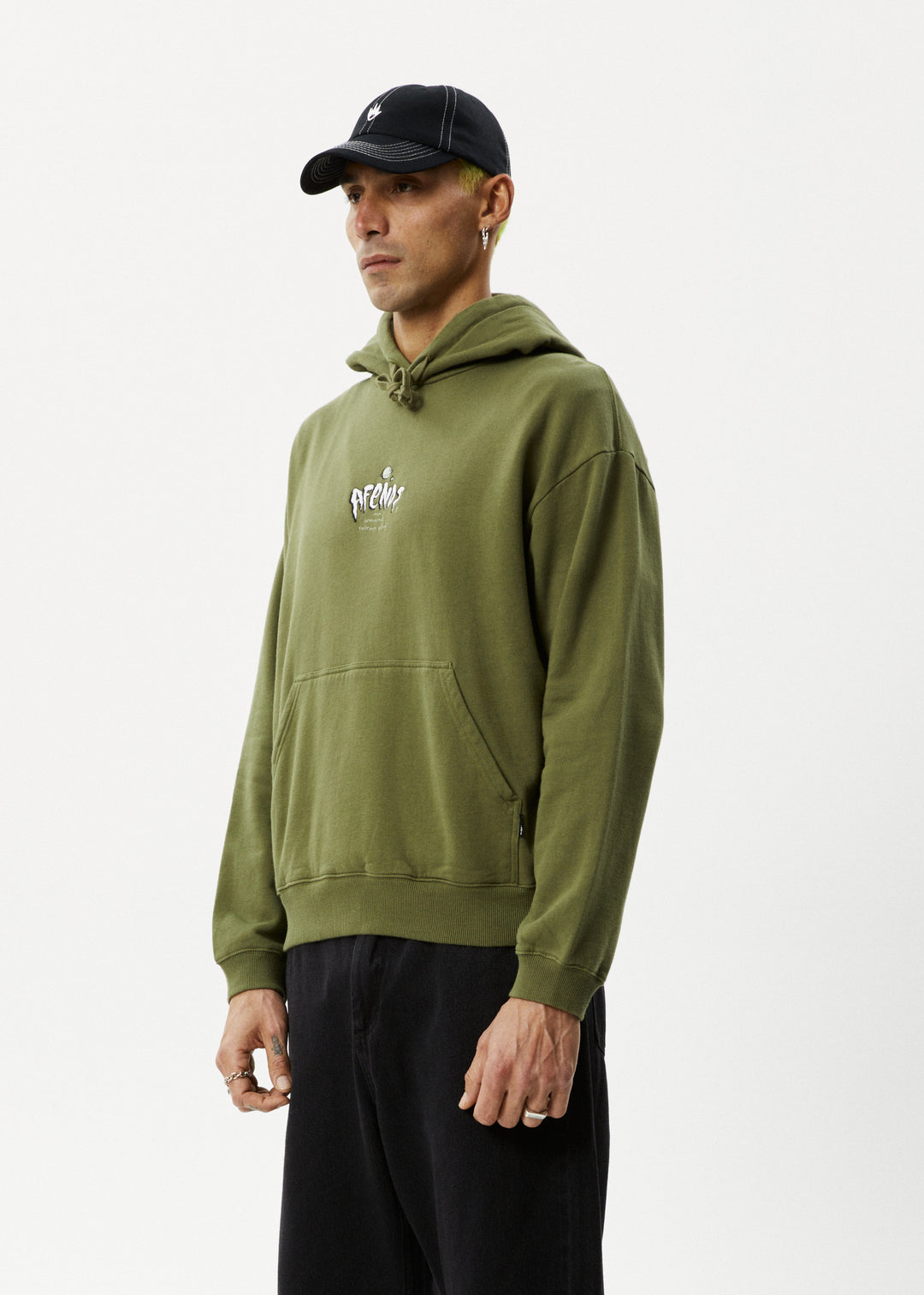 AFENDS Mens Enjoyment - Pull On Hood - Military 