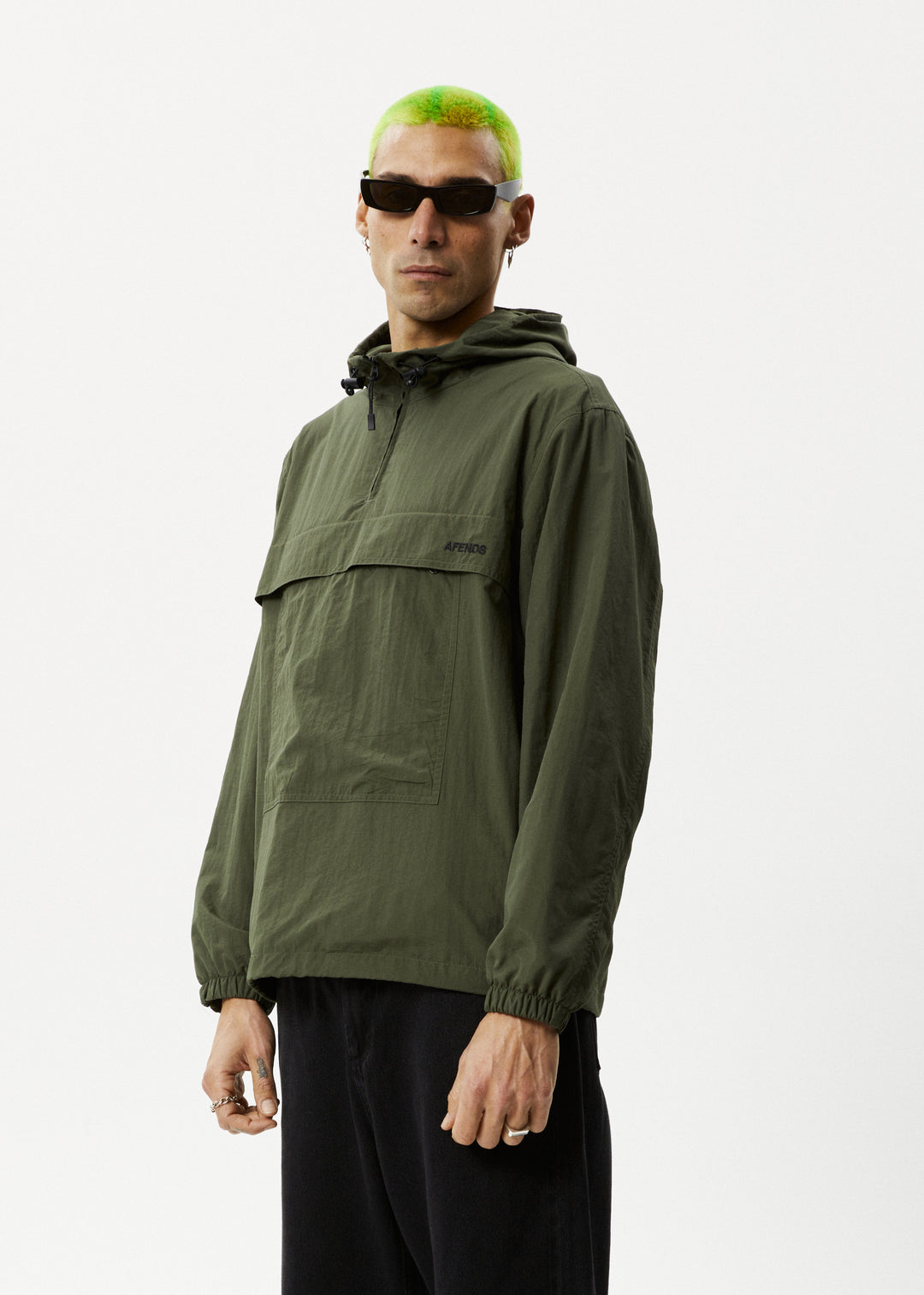 AFENDS Mens System - Water Resistant Spray Anorak Jacket - Military 