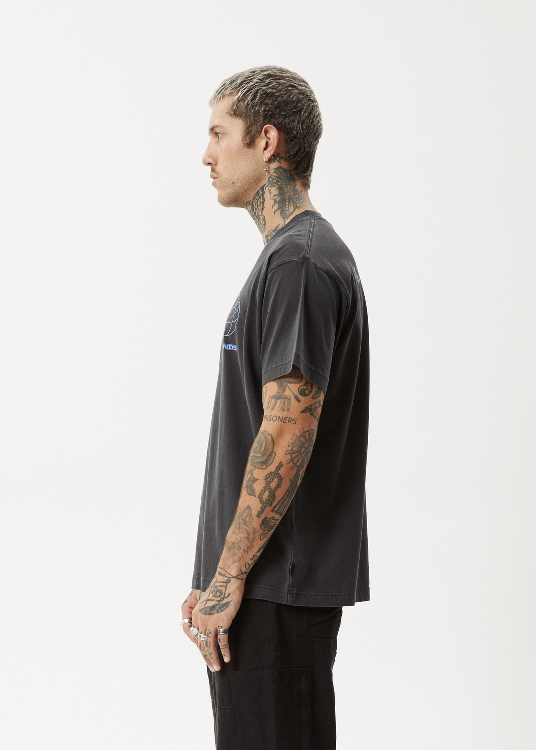 AFENDS Mens Globalisation - Boxy T-Shirt - Stone Black 