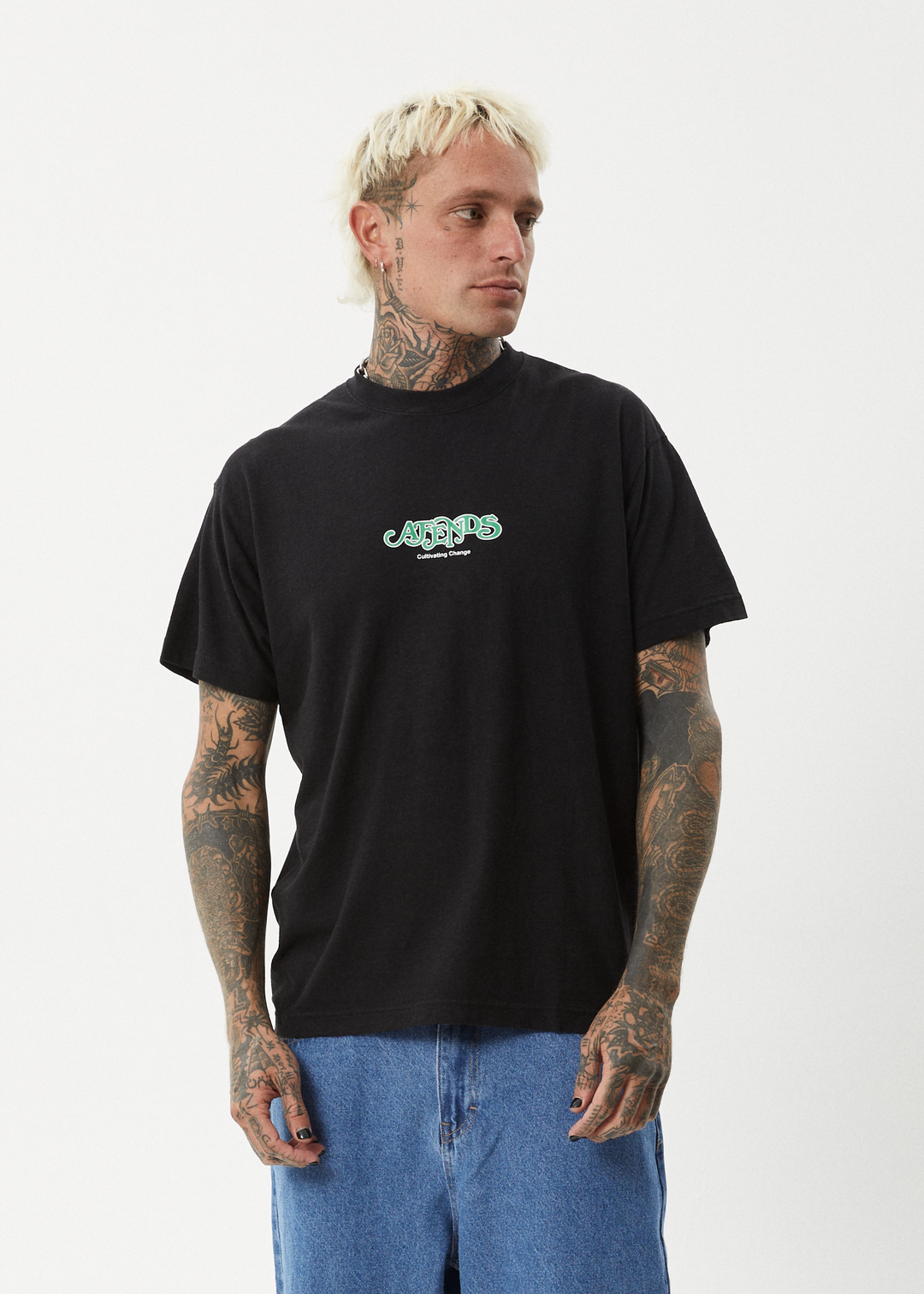 AFENDS Mens Break Through - Boxy T-Shirt - Black 