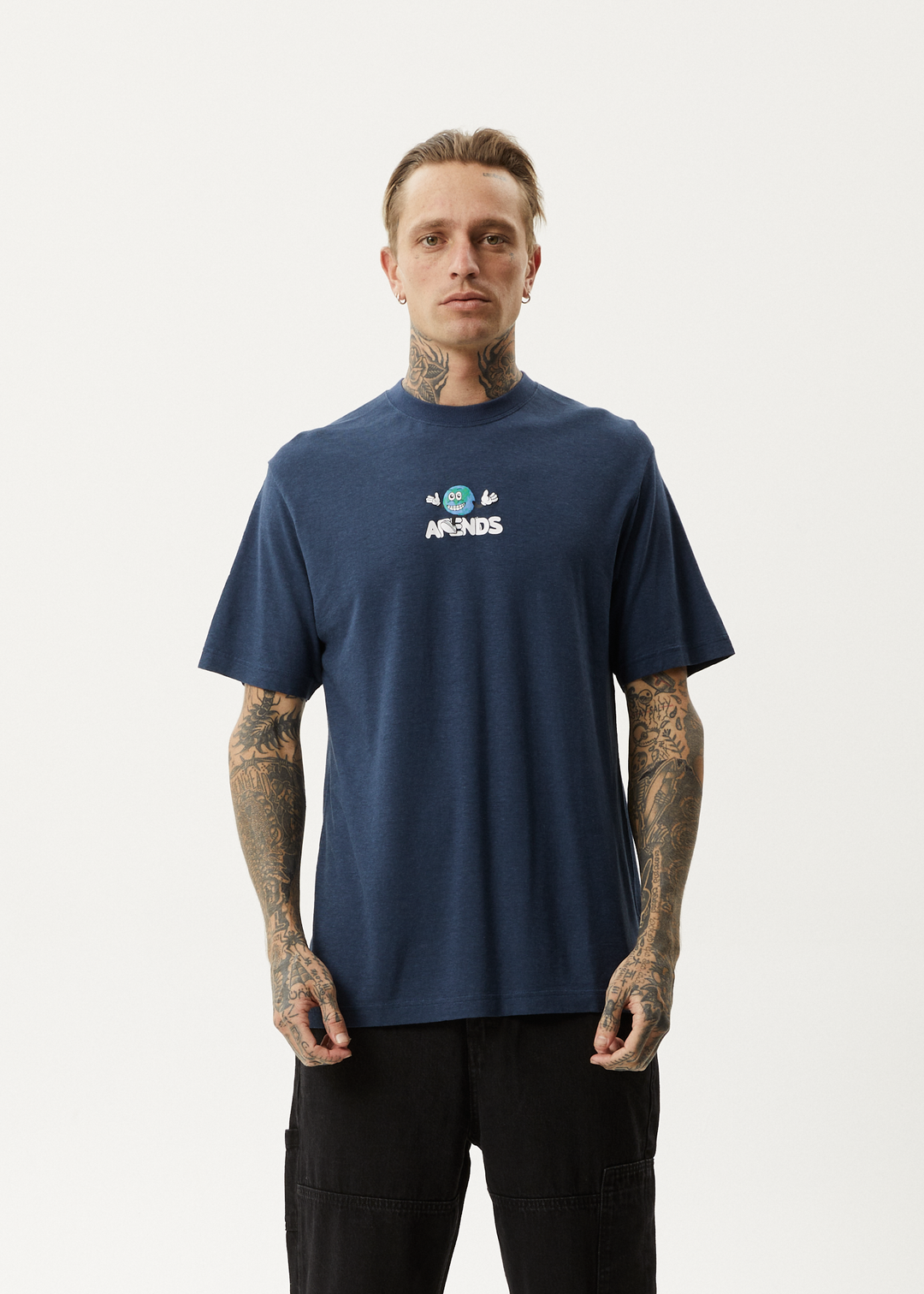 AFENDS Mens Hometown - Retro T-Shirt - Navy 