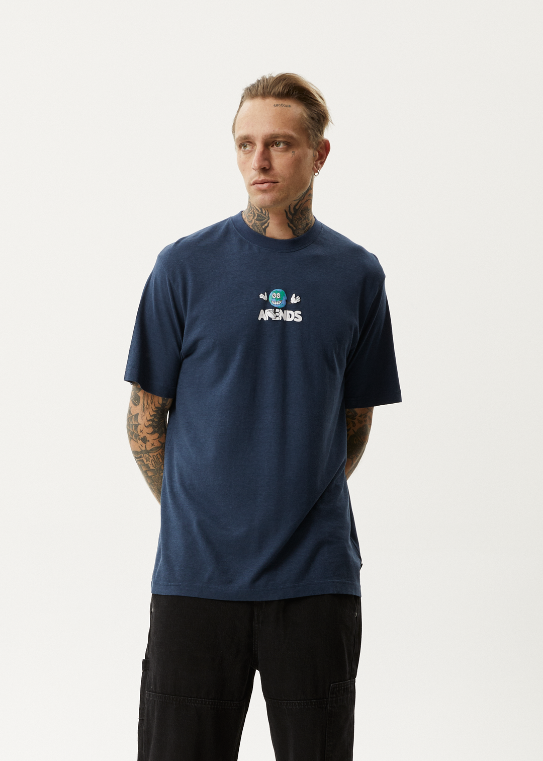 AFENDS Mens Hometown - Retro T-Shirt - Navy 