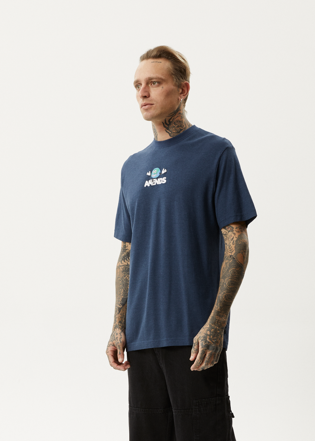 AFENDS Mens Hometown - Retro T-Shirt - Navy 