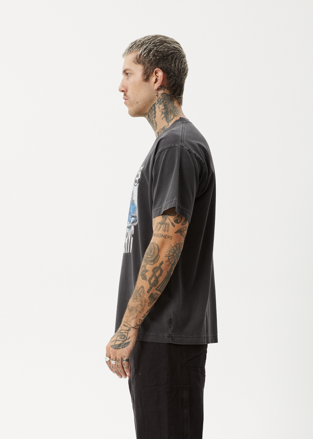 AFENDS Mens Return - Boxy T-Shirt - Stone Black 