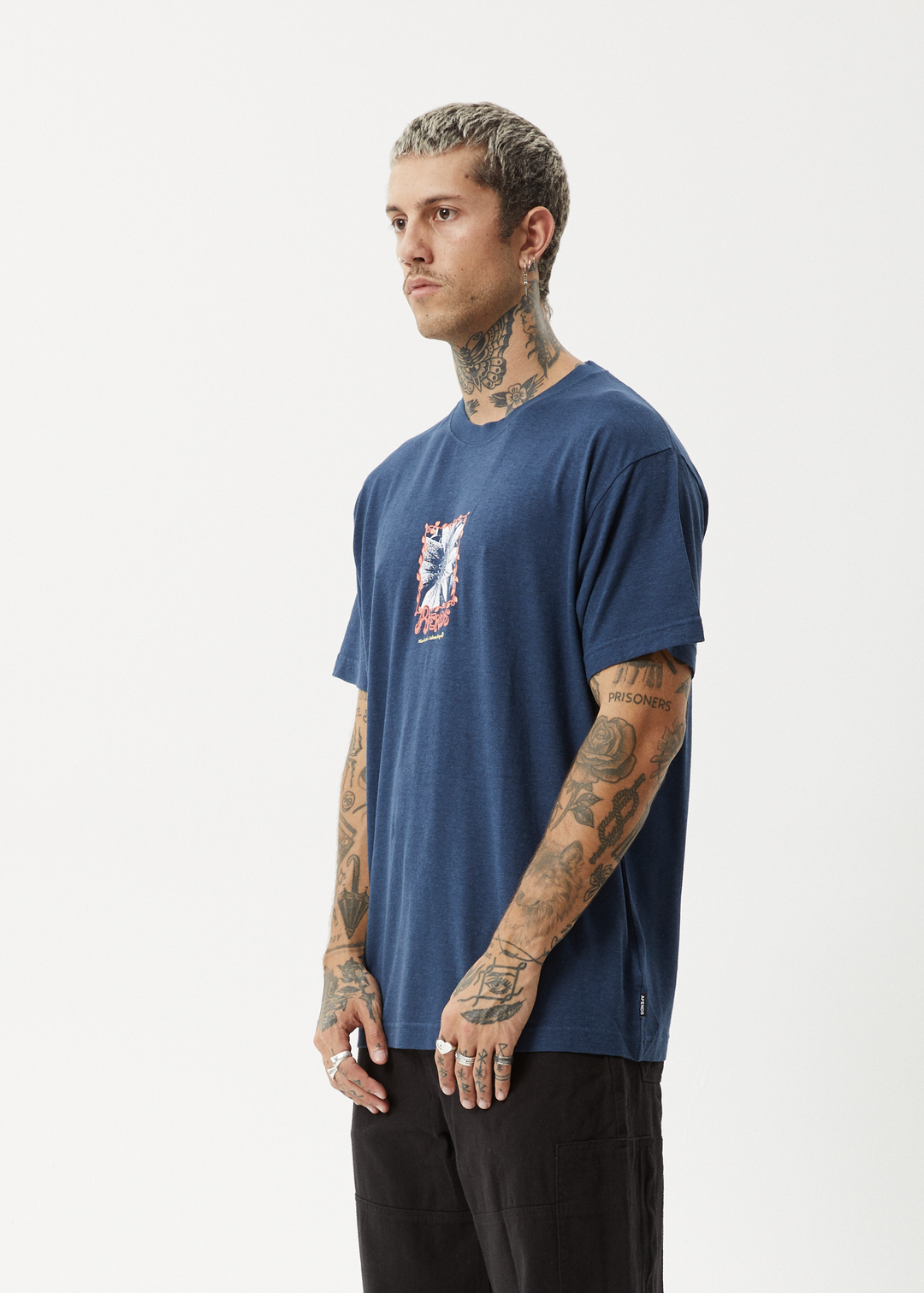 AFENDS Mens Sunflower - Boxy T-Shirt - Navy 