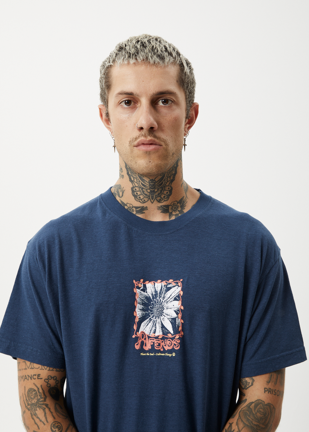 AFENDS Mens Sunflower - Boxy T-Shirt - Navy 