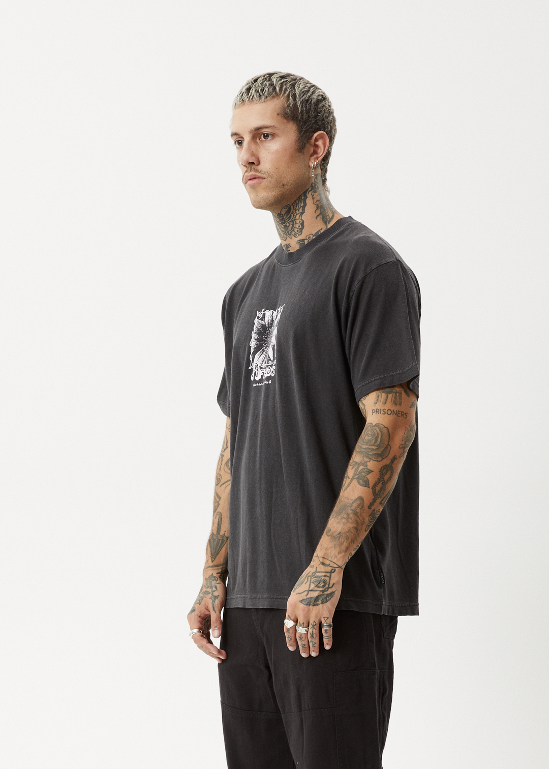 AFENDS Mens Sunflower - Boxy T-Shirt - Stone Black 