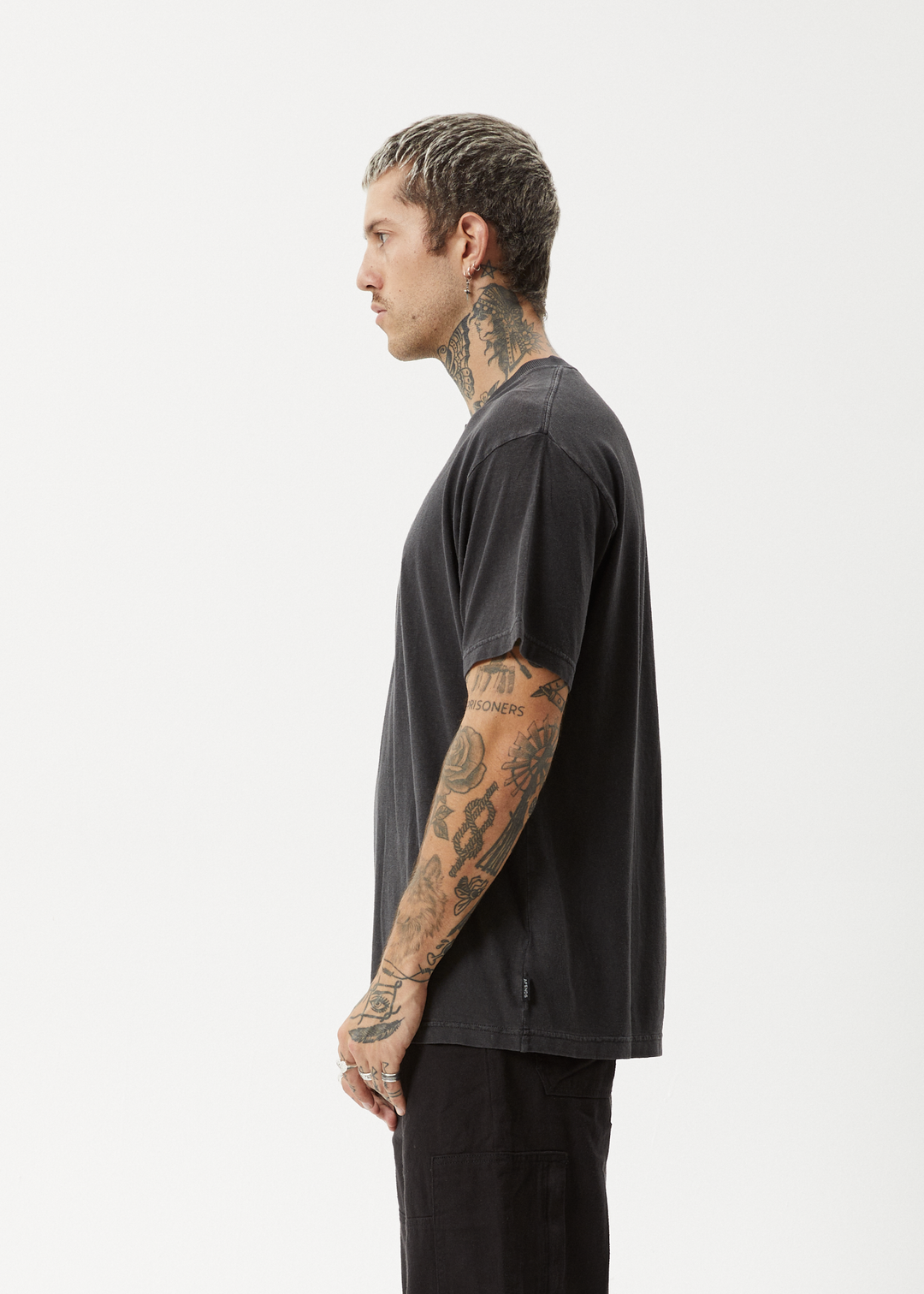 AFENDS Mens Sunflower - Boxy T-Shirt - Stone Black 