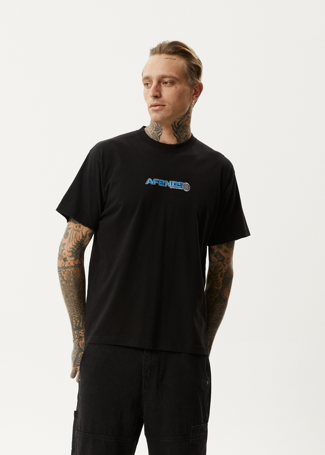 AFENDS Mens Pilot - Boxy T-Shirt - Black 