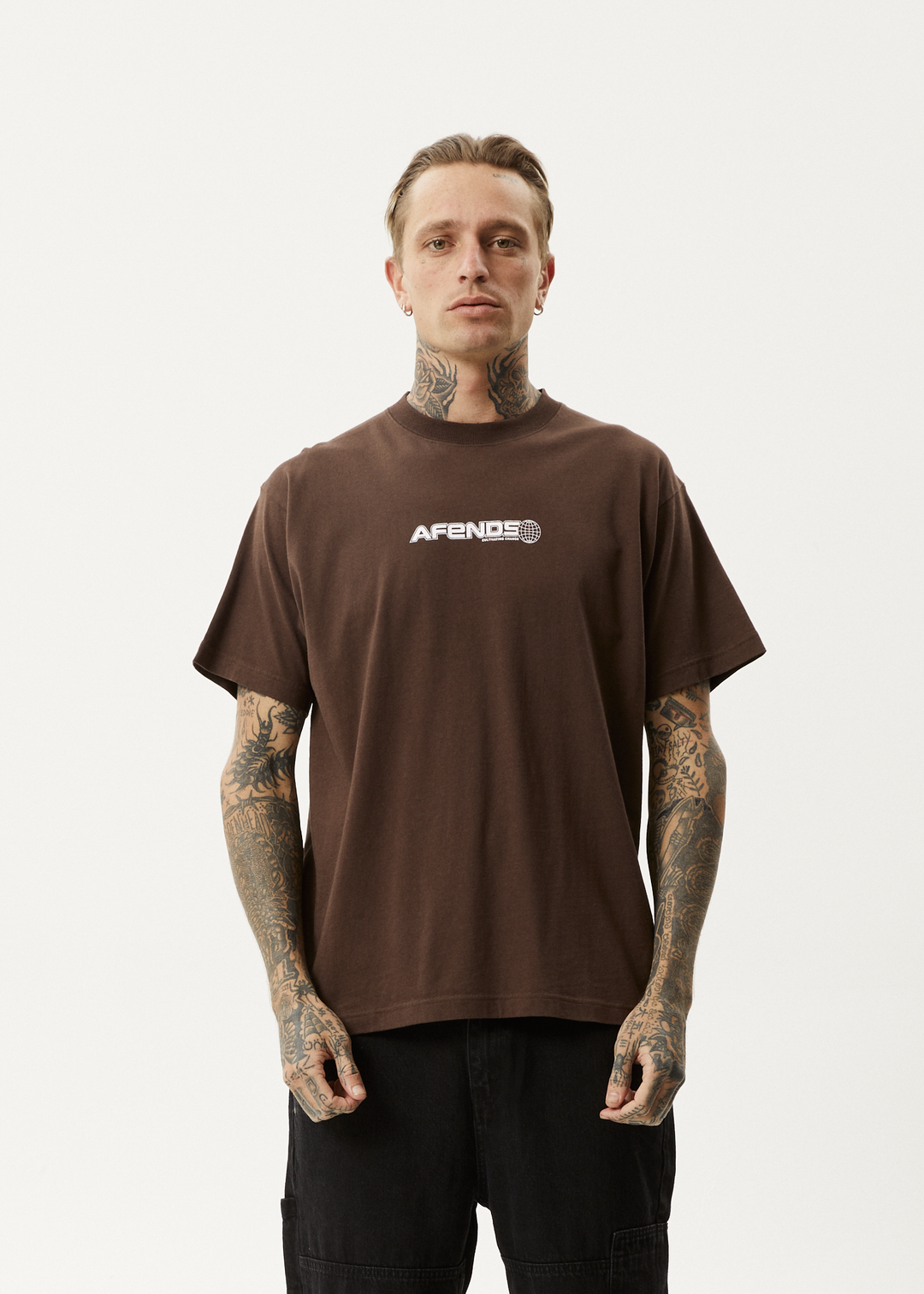 AFENDS Mens Pilot - Boxy T-Shirt - Coffee 