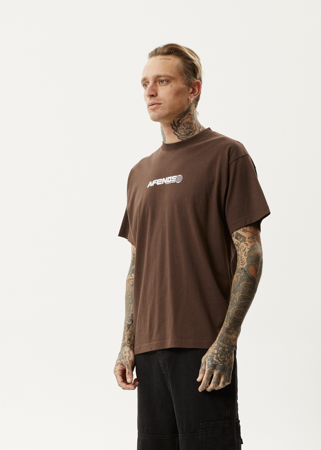 AFENDS Mens Pilot - Boxy T-Shirt - Coffee 