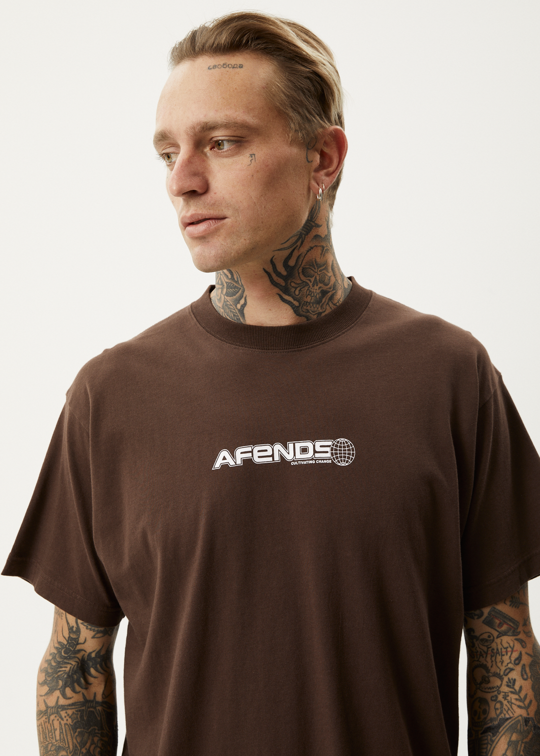 AFENDS Mens Pilot - Boxy T-Shirt - Coffee 