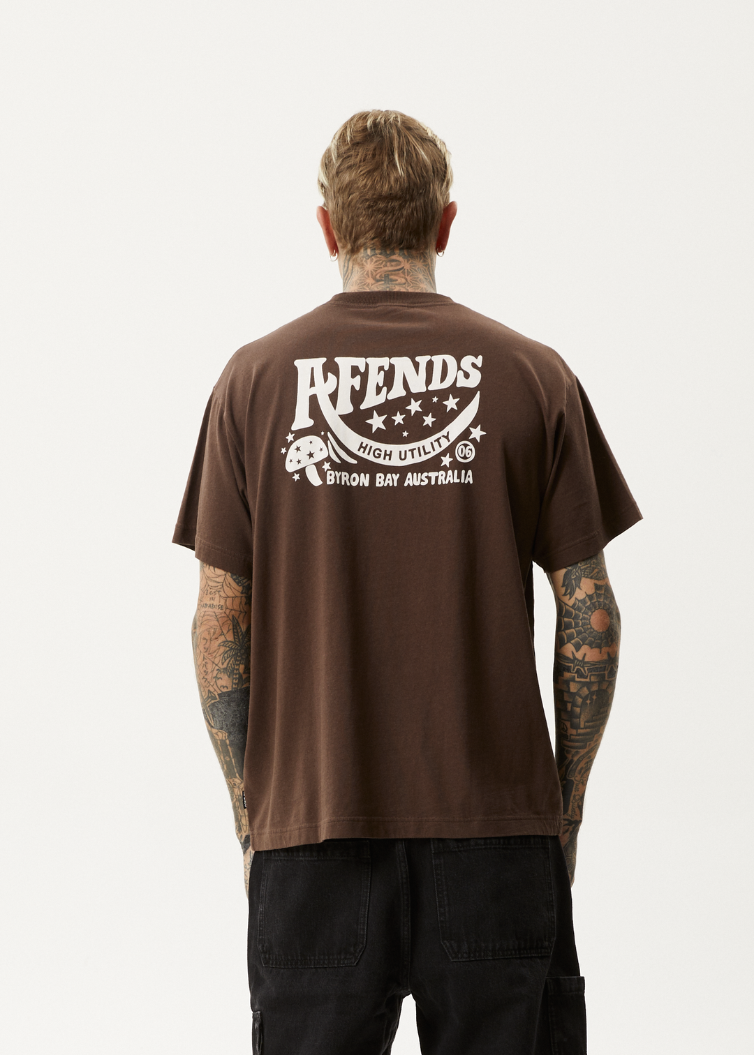 AFENDS Mens High Utility - Boxy T-Shirt - Coffee 