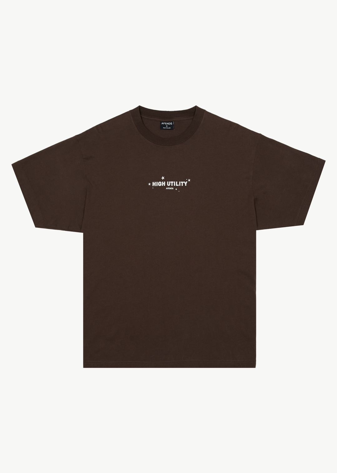 AFENDS Mens High Utility - Boxy T-Shirt - Coffee 