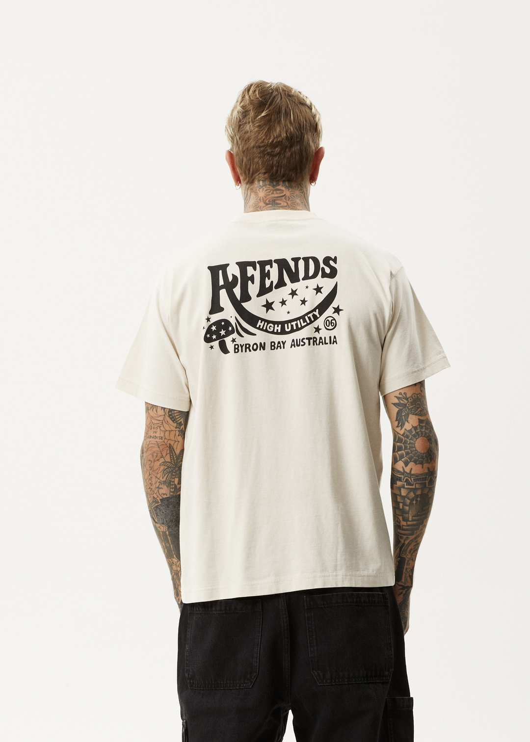 AFENDS Mens High Utility - Boxy T-Shirt - Moonbeam 