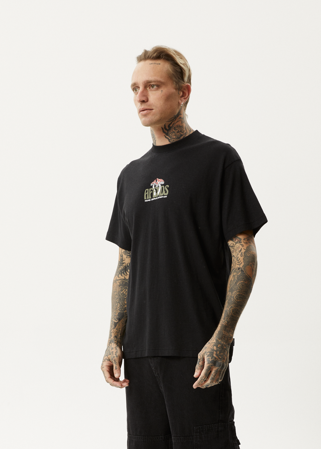 AFENDS Mens Let It Grow - Boxy T-Shirt - Black 