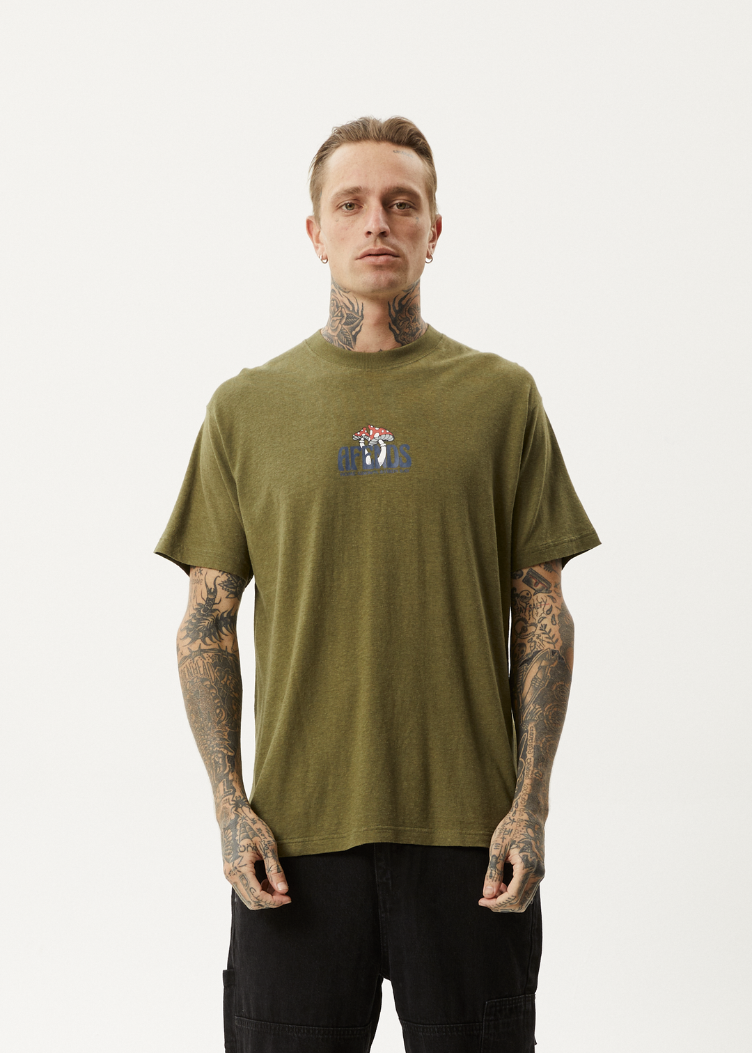 AFENDS Mens Let It Grow - Boxy T-Shirt - Military 