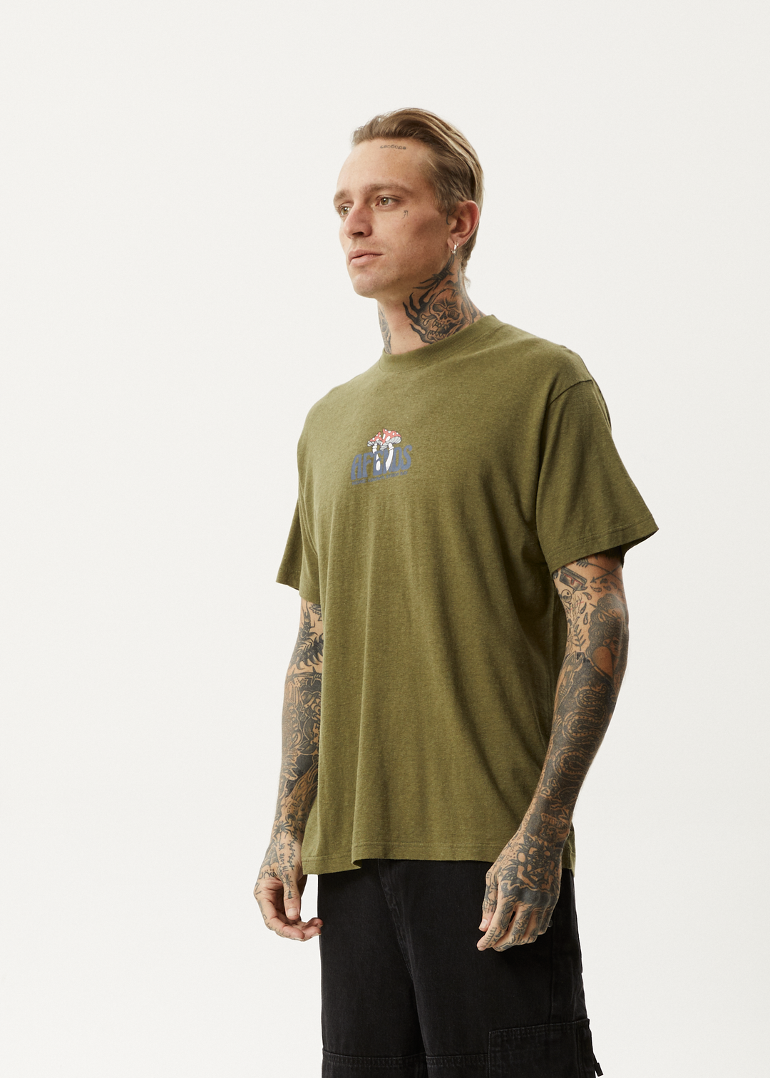 AFENDS Mens Let It Grow - Boxy T-Shirt - Military 