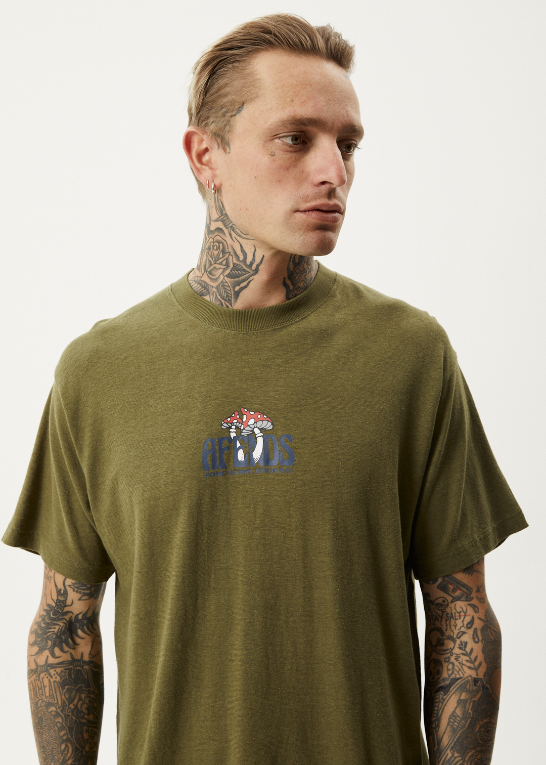 AFENDS Mens Let It Grow - Boxy T-Shirt - Military 