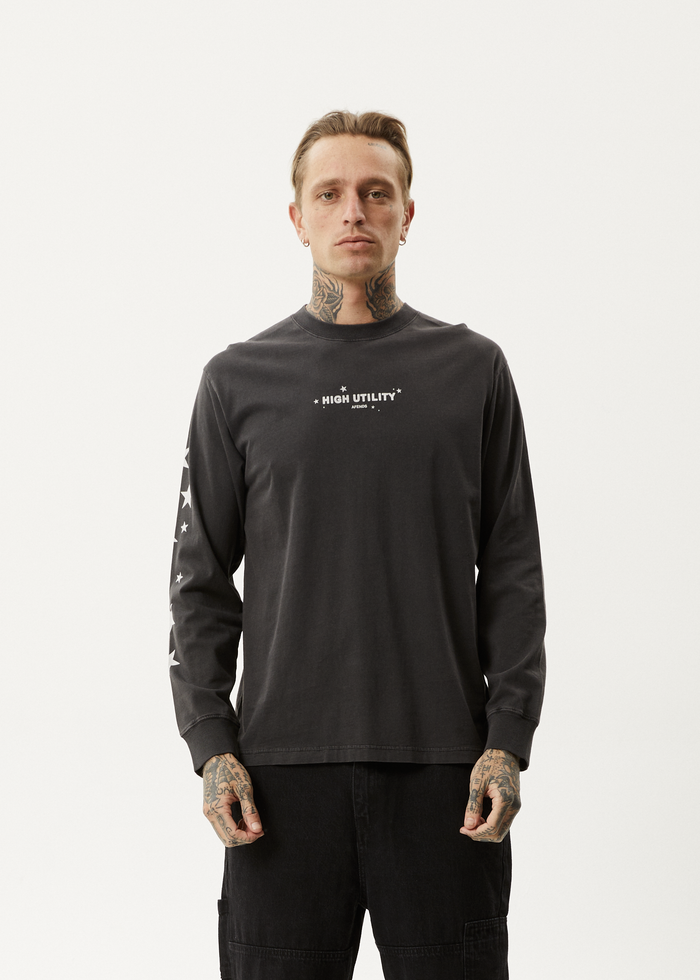 Afends Mens High Utility - Long Sleeve T-Shirt - Stone Black 