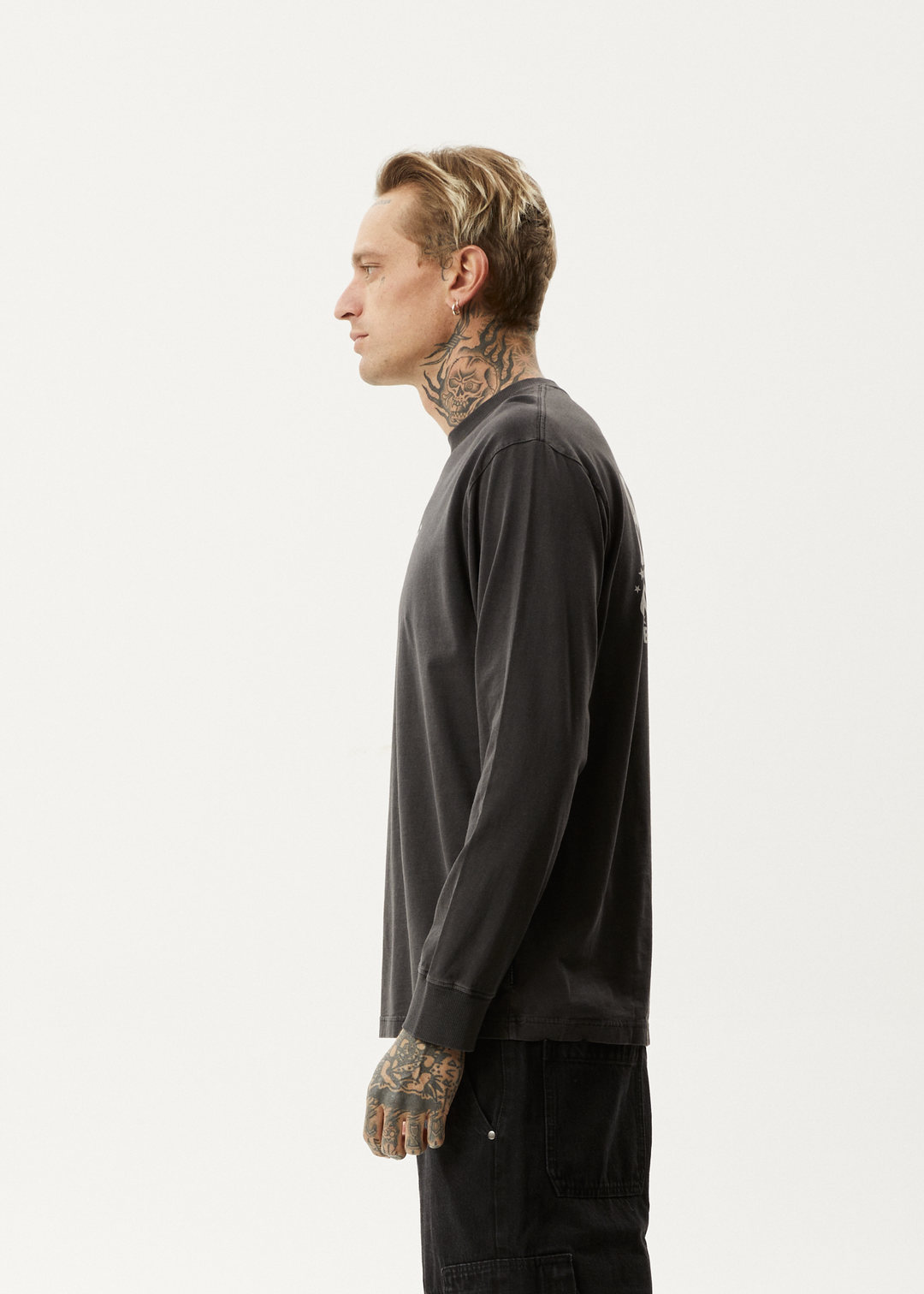 AFENDS Mens High Utility - Long Sleeve T-Shirt - Stone Black 