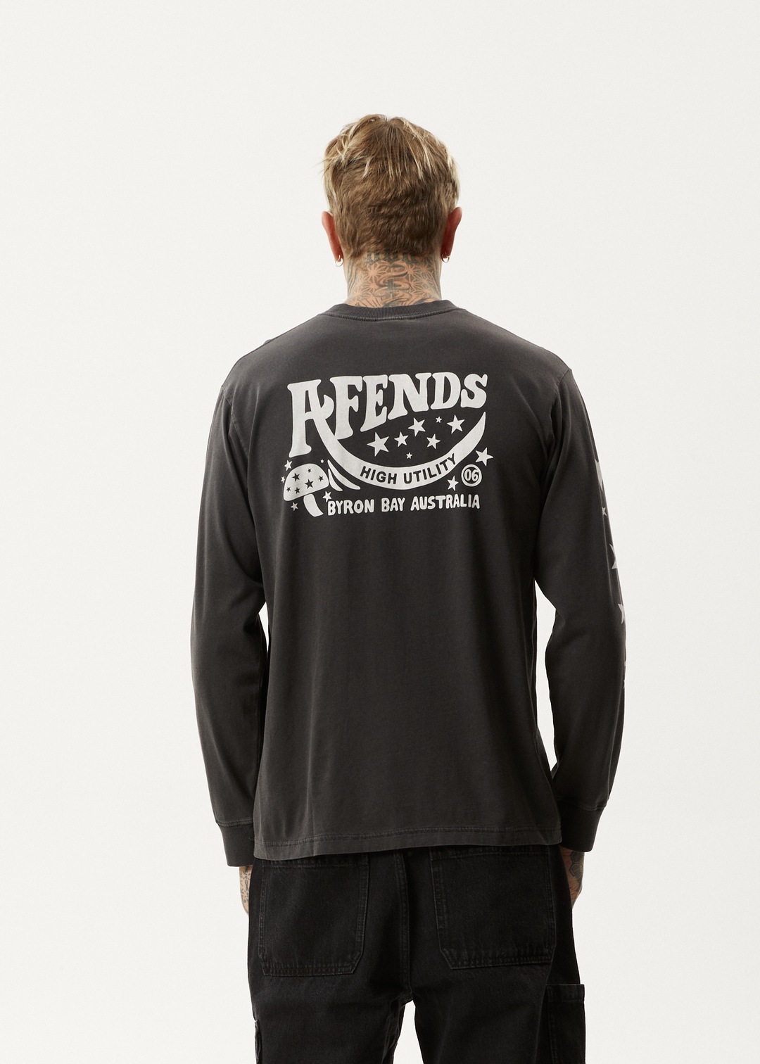 AFENDS Mens High Utility - Long Sleeve T-Shirt - Stone Black 