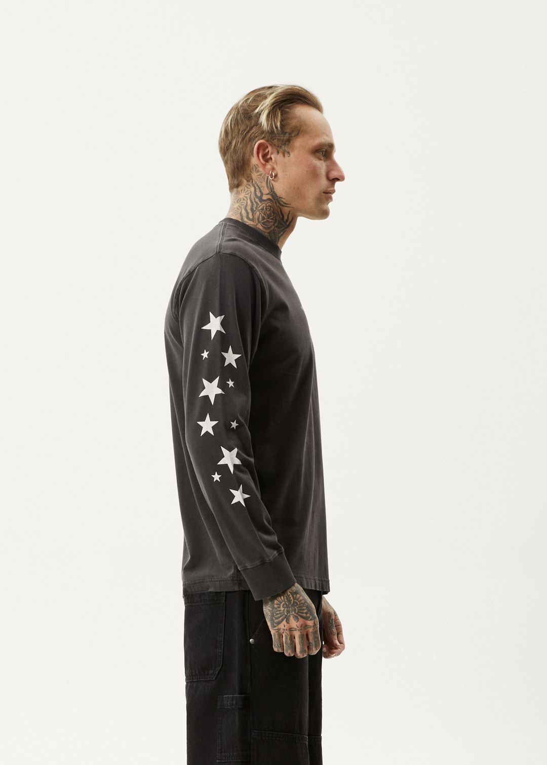 AFENDS Mens High Utility - Long Sleeve T-Shirt - Stone Black 