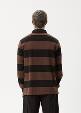 Afends Mens Nation - Polo Long Sleeve T-Shirt - Coffee Stripe - Afends mens nation   polo long sleeve t shirt   coffee stripe