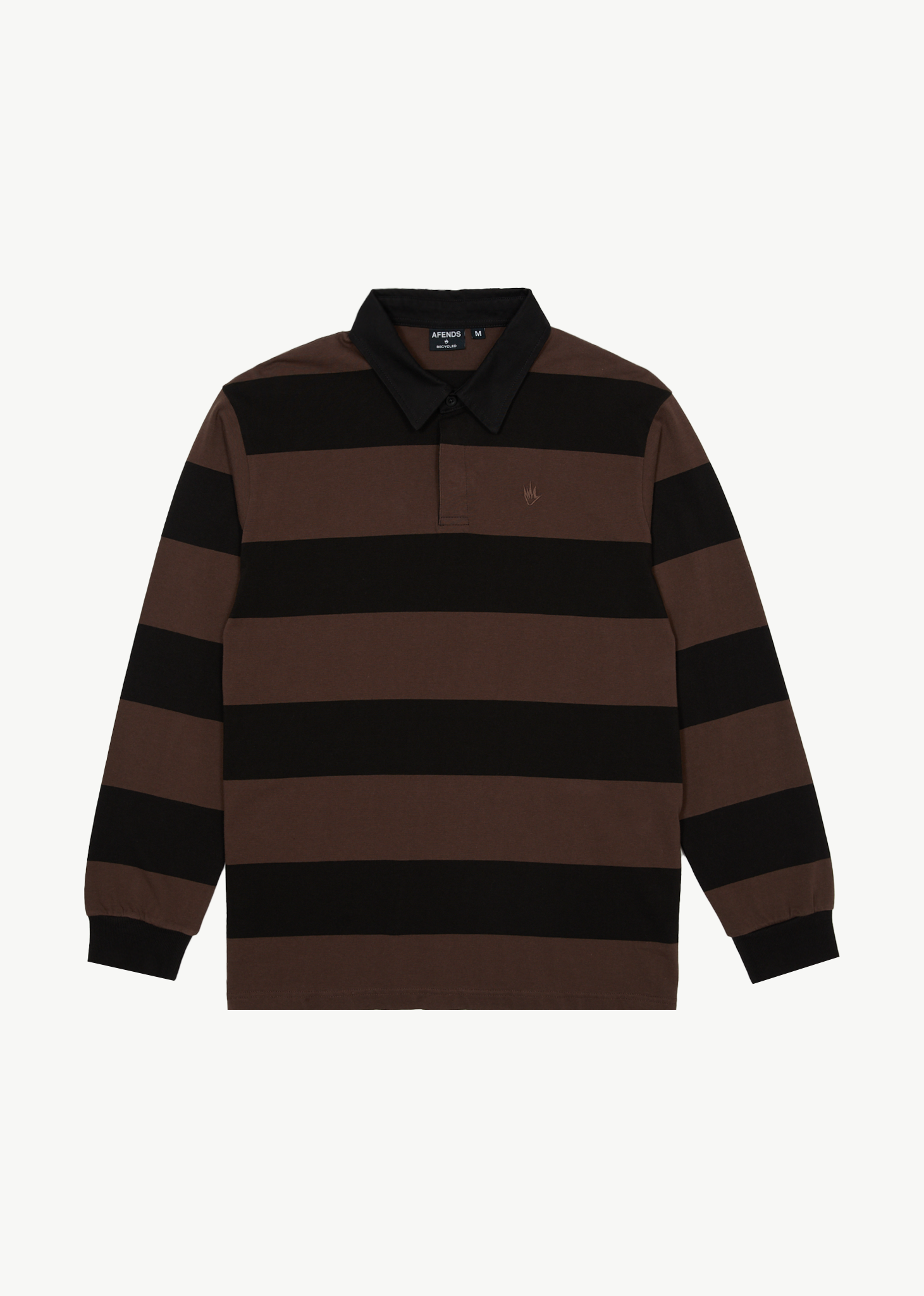 AFENDS Mens Nation - Polo Long Sleeve Tee - Coffee Stripe
