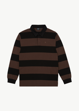 Afends Mens Nation - Polo Long Sleeve T-Shirt - Coffee Stripe - Afends mens nation   polo long sleeve t shirt   coffee stripe