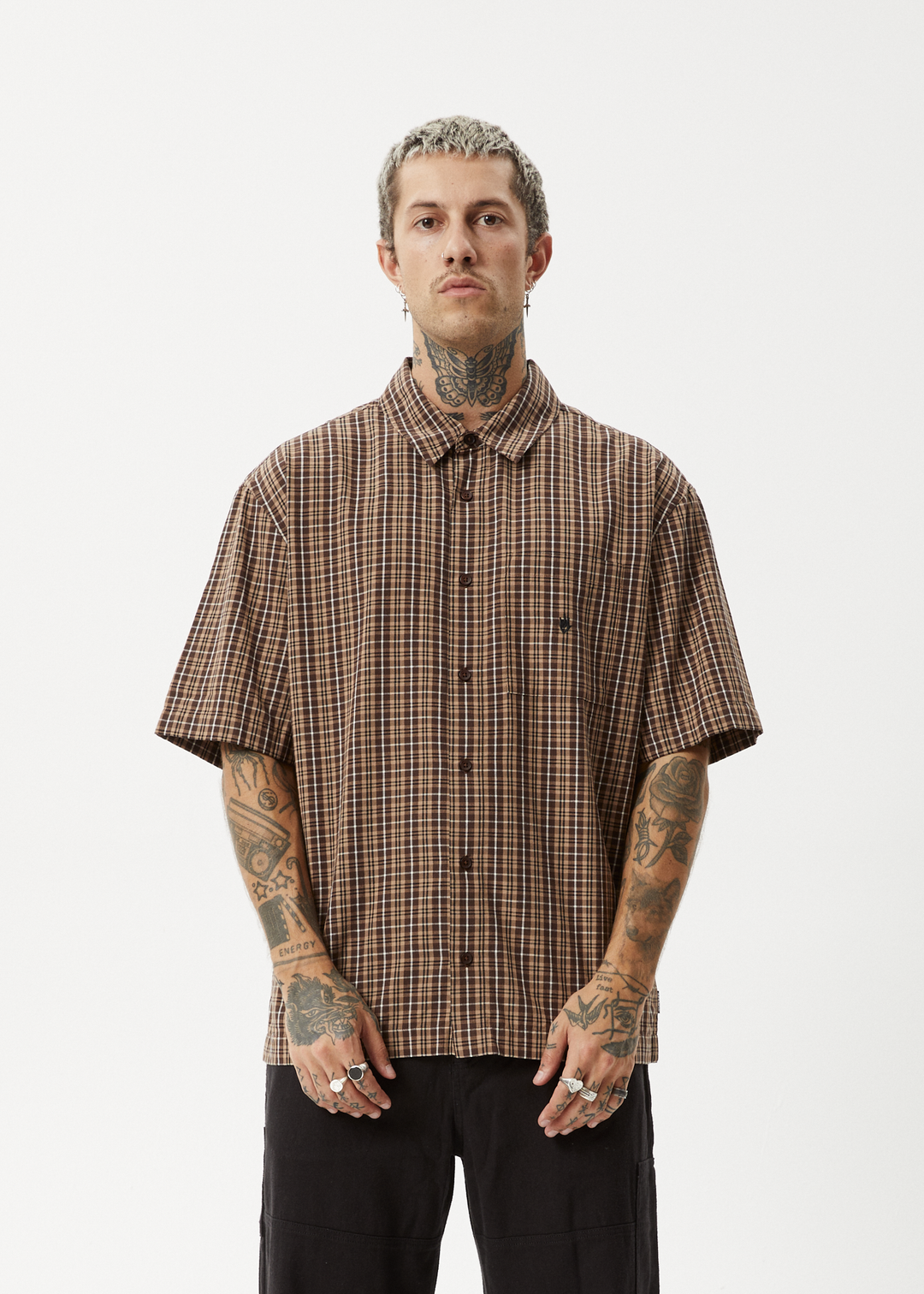 AFENDS Mens Hometown - Short Sleeve Shirt - Coffee 