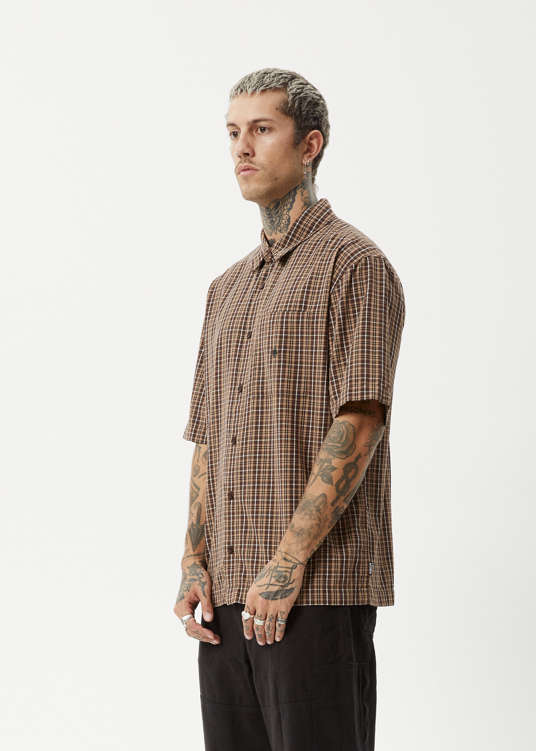 AFENDS Mens Hometown - Short Sleeve Shirt - Coffee 