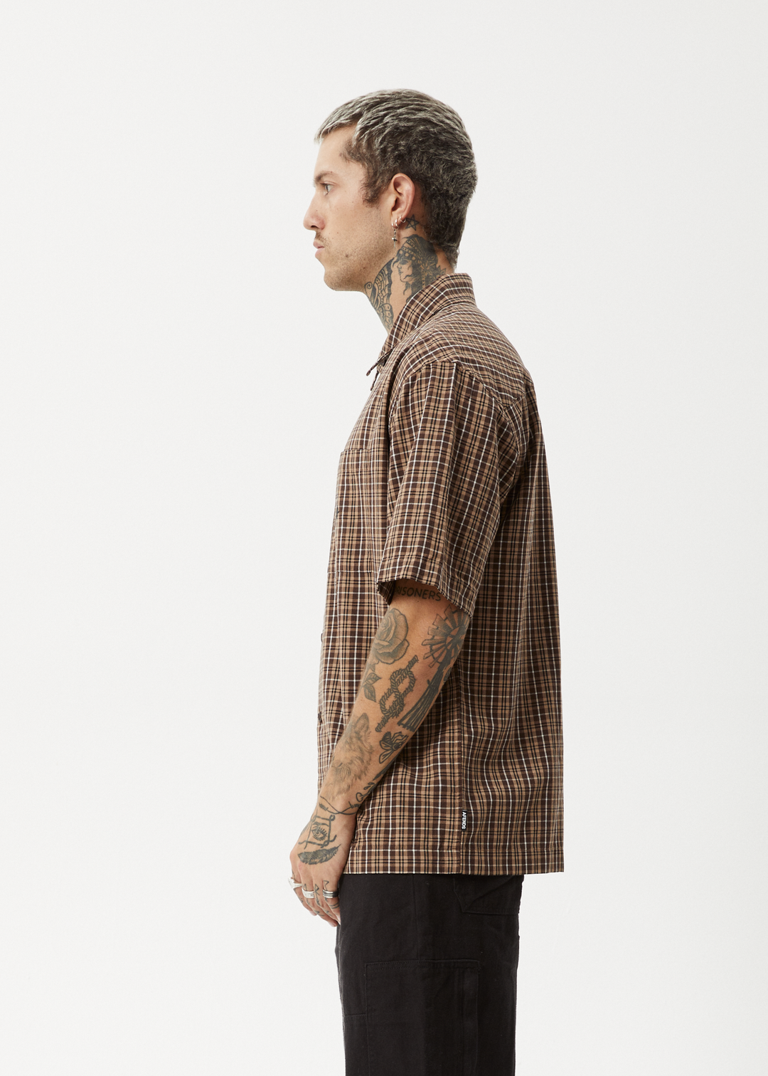 AFENDS Mens Hometown - Short Sleeve Shirt - Coffee 