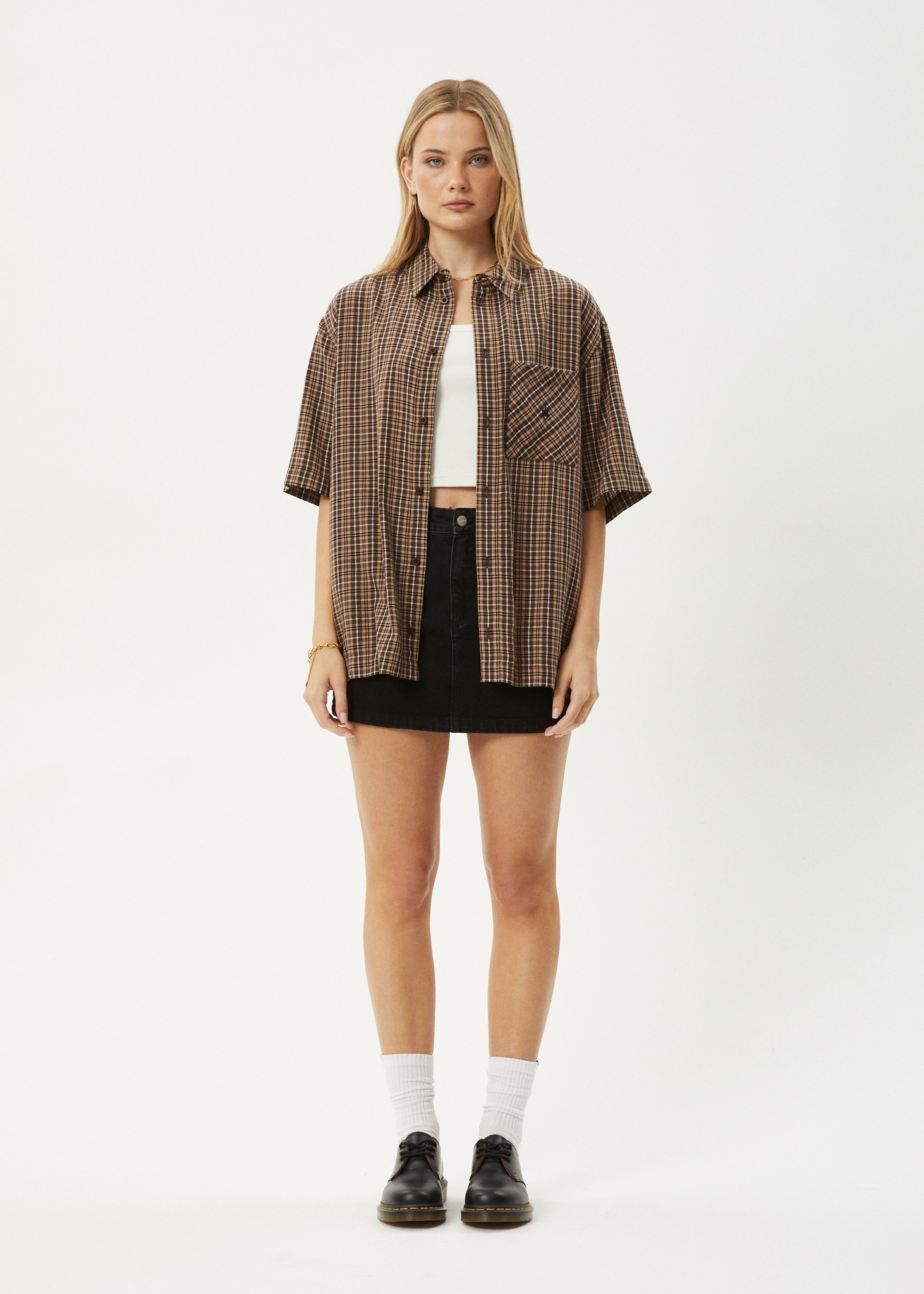 AFENDS Mens Hometown - Short Sleeve Shirt - Coffee