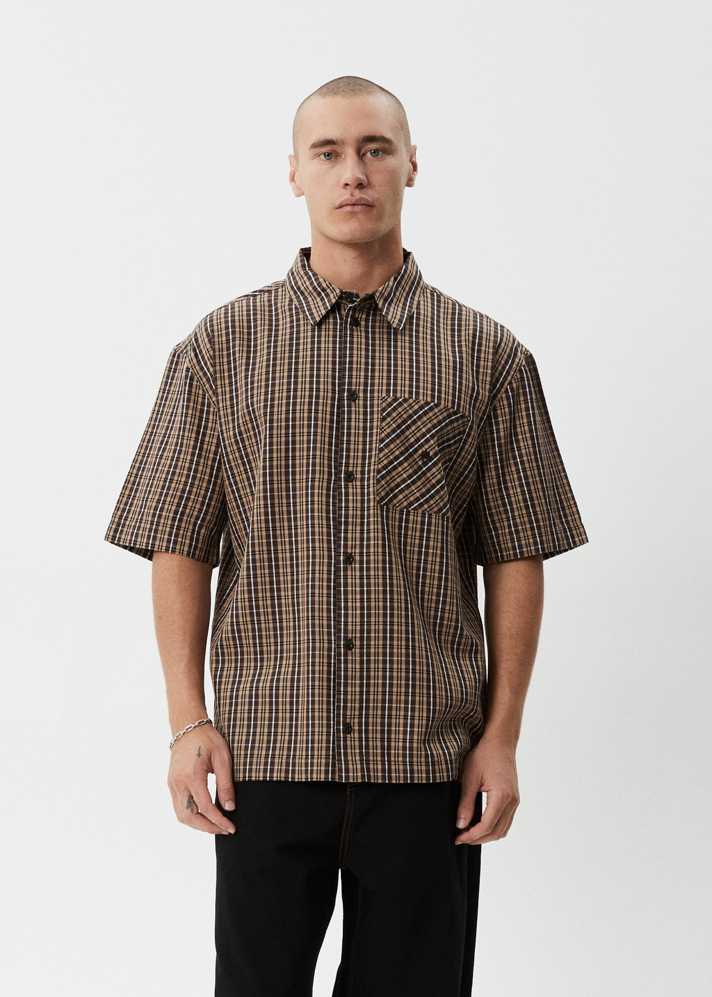 AFENDS Mens Hometown - Short Sleeve Shirt - Coffee