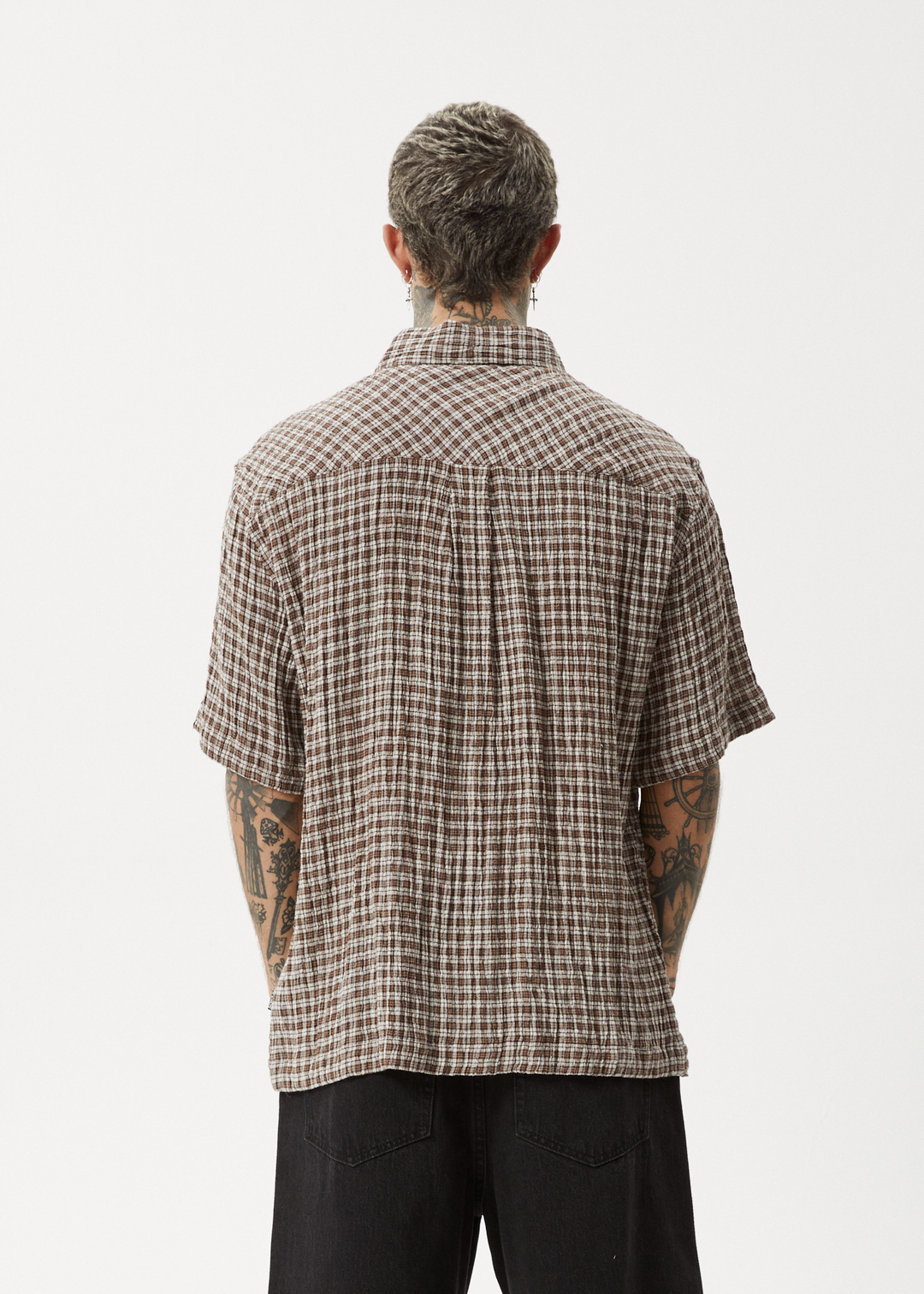 AFENDS Mens Base - Short Sleeve Shirt - Coffee Check 