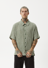 Afends Mens Base - Short Sleeve Shirt - Deep Green Check - Afends mens base   short sleeve shirt   deep green check
