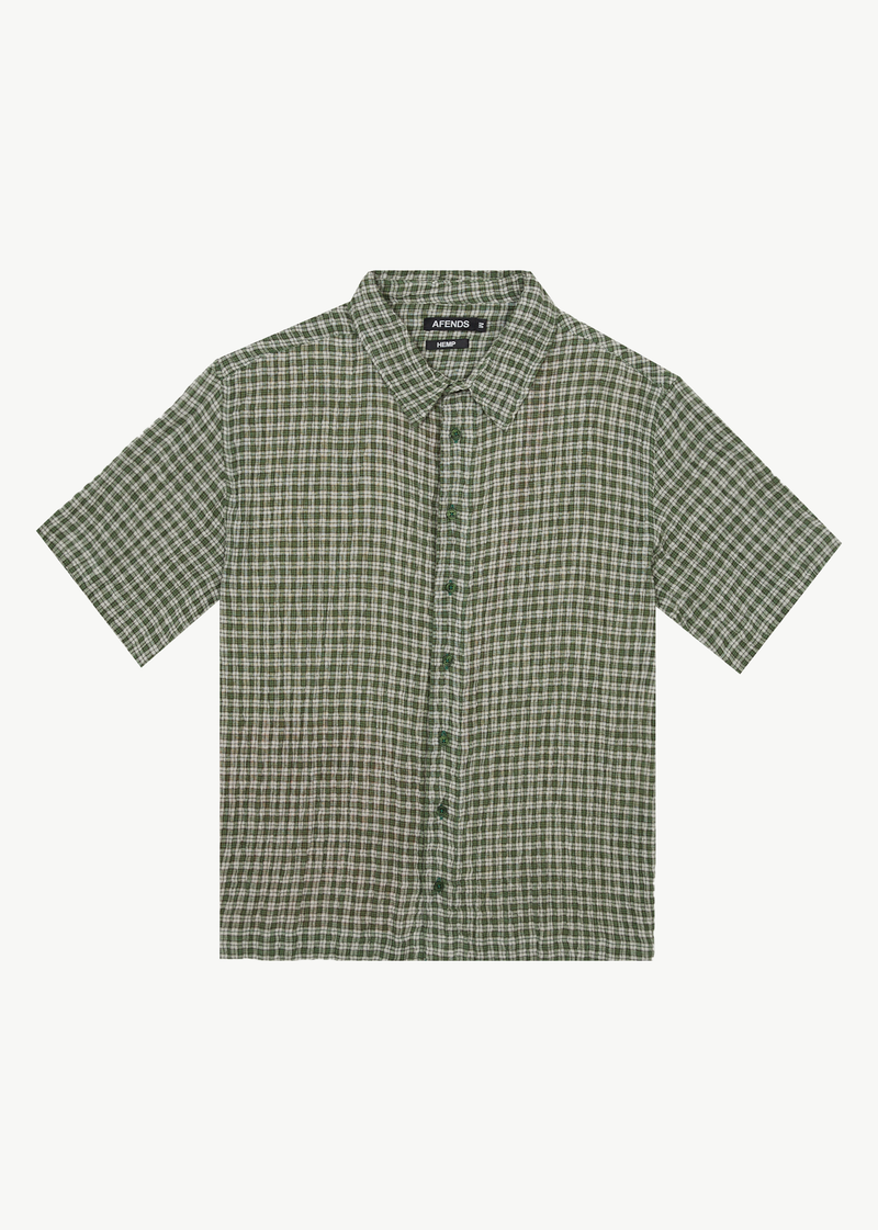 AFENDS Mens Base - Short Sleeve Shirt - Deep Green Check