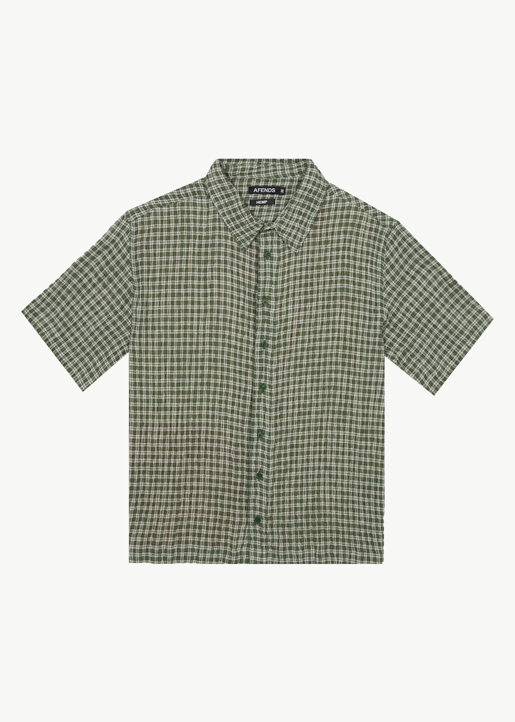 AFENDS Mens Base - Seersucker Short Sleeve Shirt - Deep Green Check