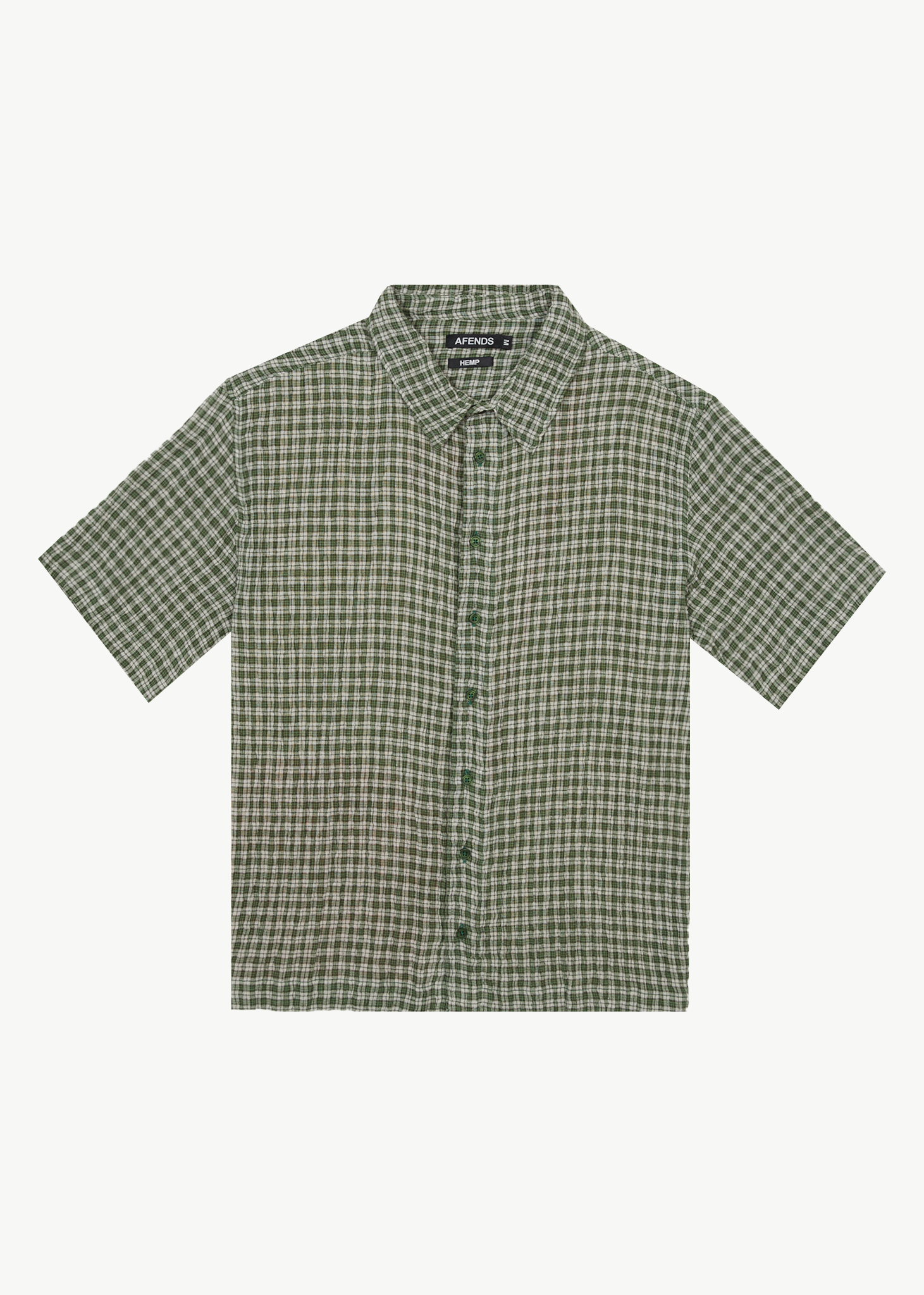 AFENDS Mens Base - Seersucker Short Sleeve Shirt - Deep Green Check