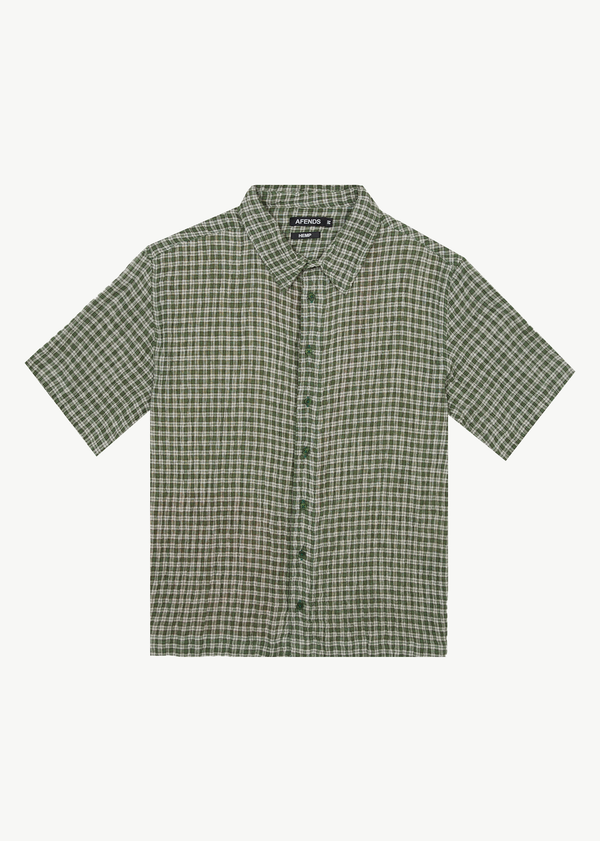 AFENDS Mens Base - Short Sleeve Shirt - Deep Green Check