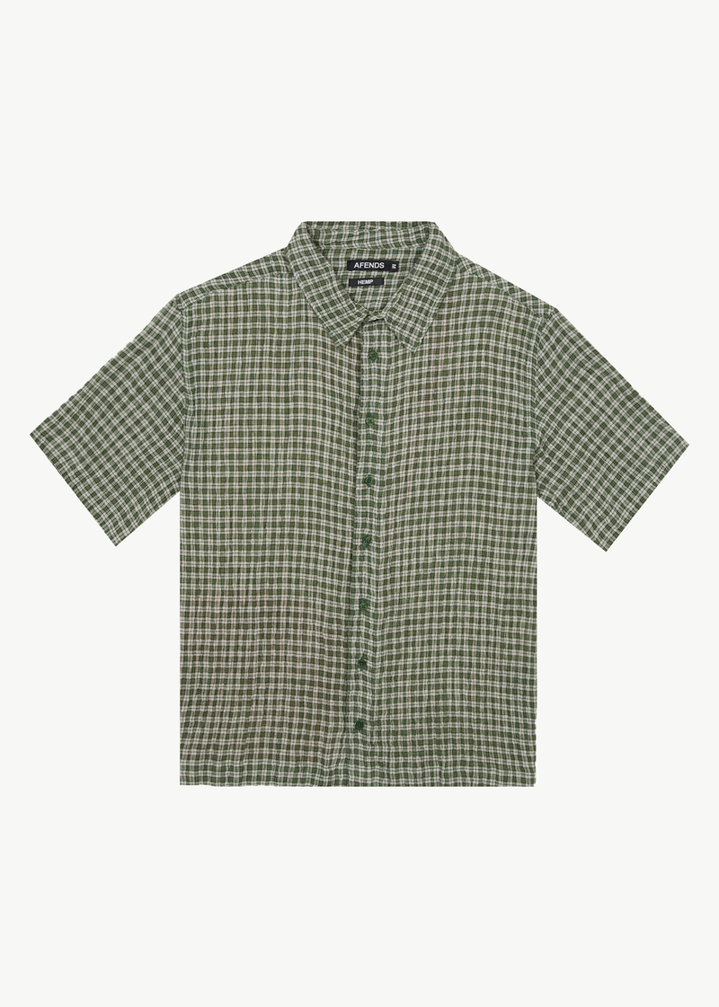 Afends Mens Base - Short Sleeve Shirt - Deep Green Check