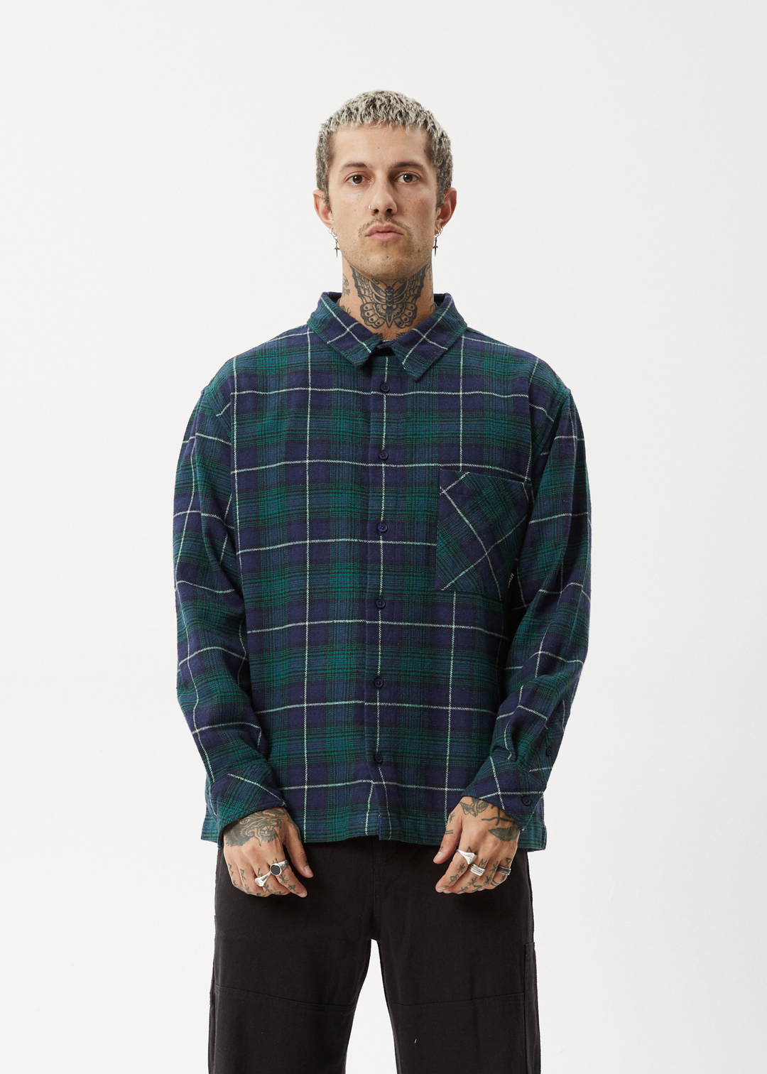 AFENDS Mens Questions - Flannel Shirt - Navy 