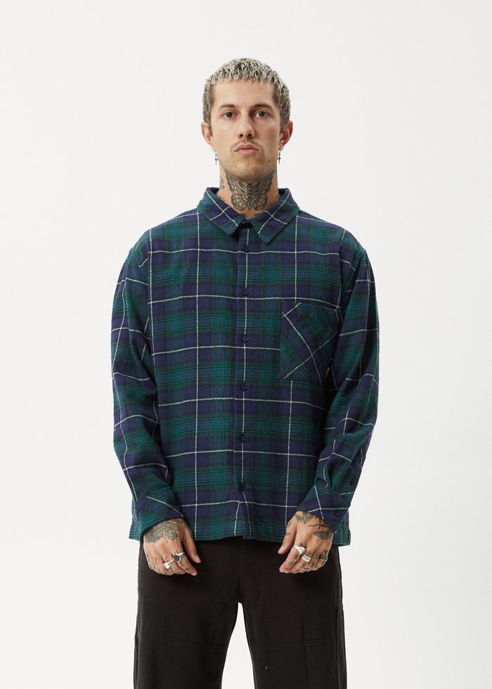 Afends Mens Questions - Flannel Shirt - Navy